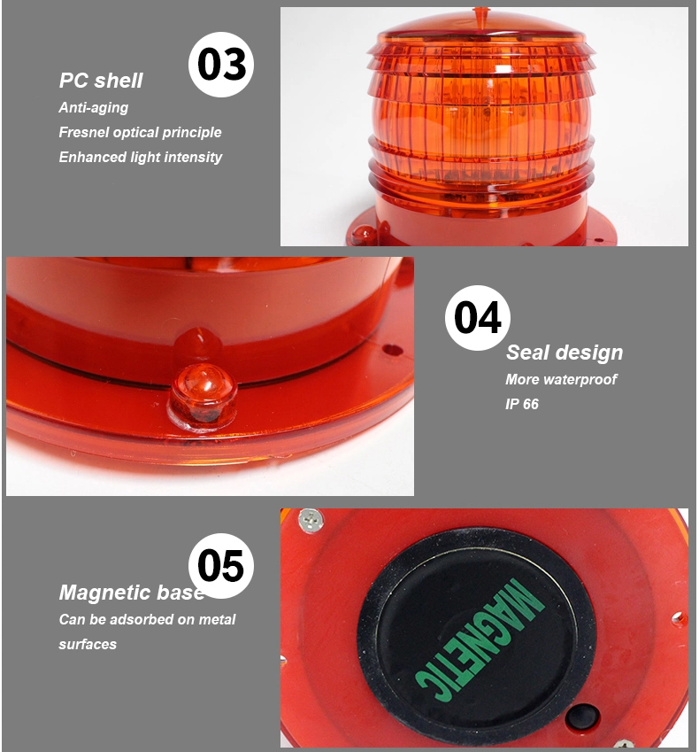 Solar LED Warning Light Flashing Barricade Marine Aviation Light